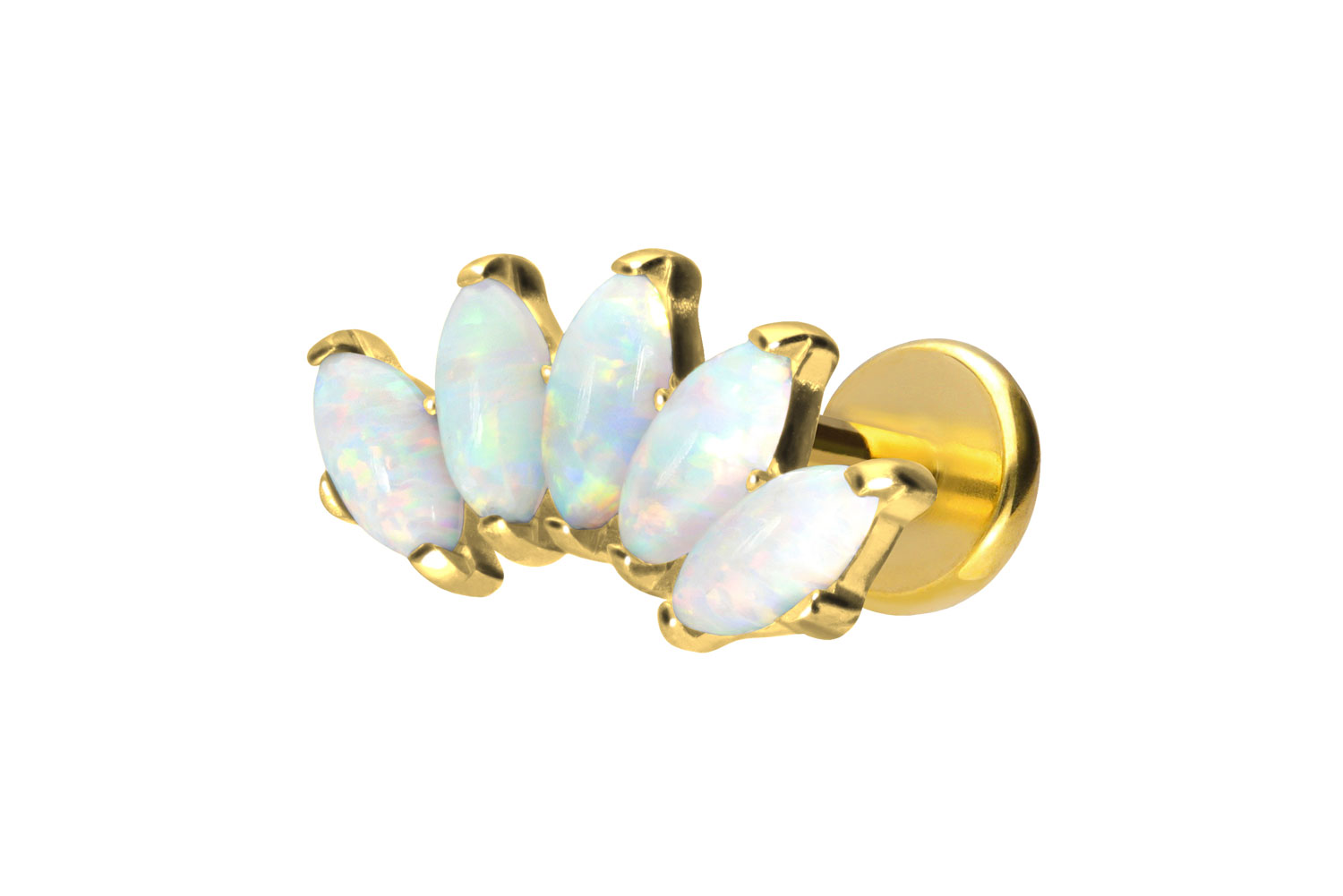 Titan Labret Piercing mit Push Fit BOGEN + SYNTHETSCHE OPALE